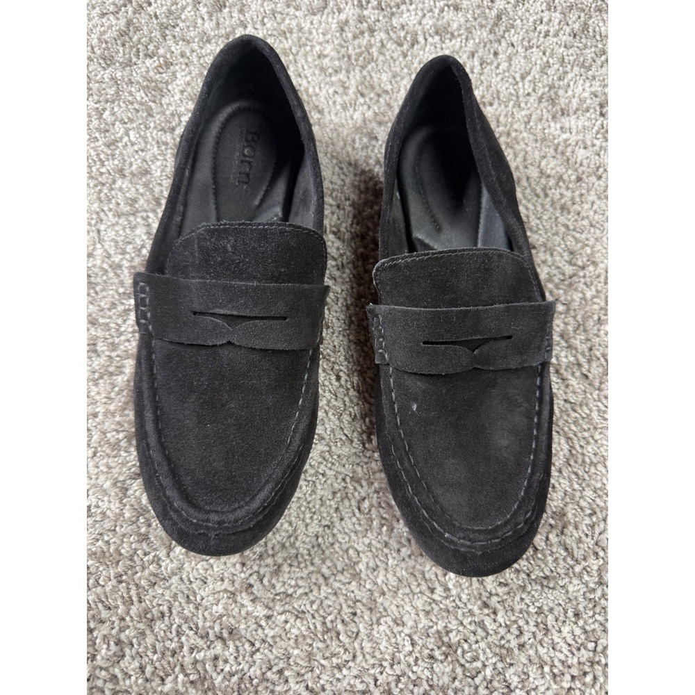 Born Black Suede Penny Loafers Women's 8.5 M Leather Slip On Preppy Shoes